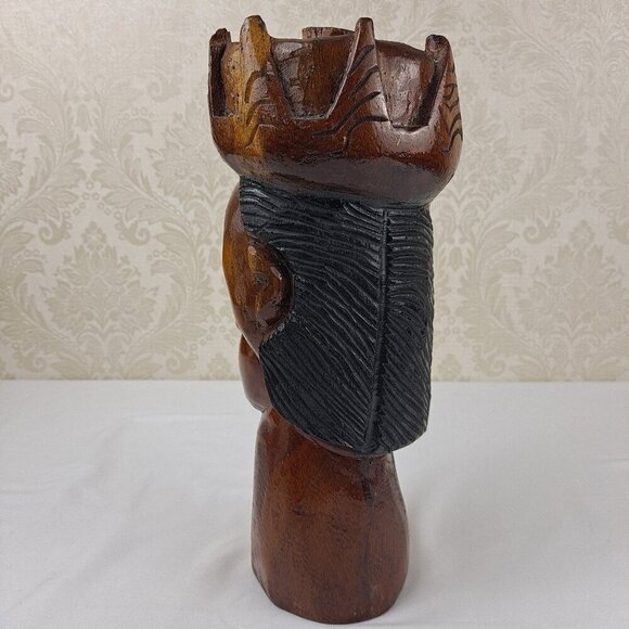 Vintage Hand Carved Wooden Sculpture Man King Wearing Crown Free Standing Heavy - Picture 5 of 11